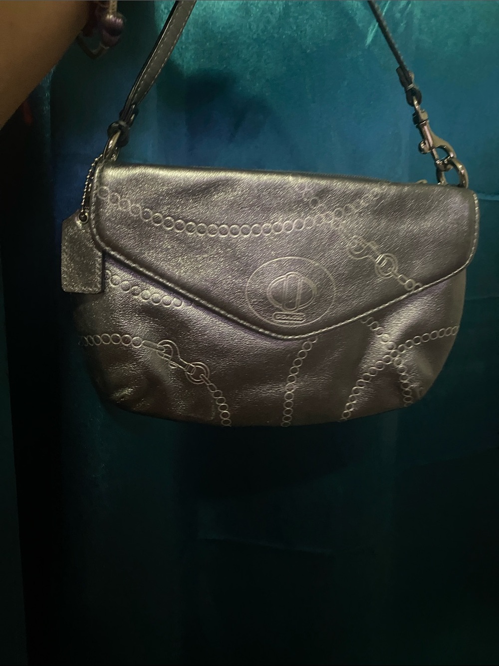 Coach Metallic Silver Leather Shoulder Bag